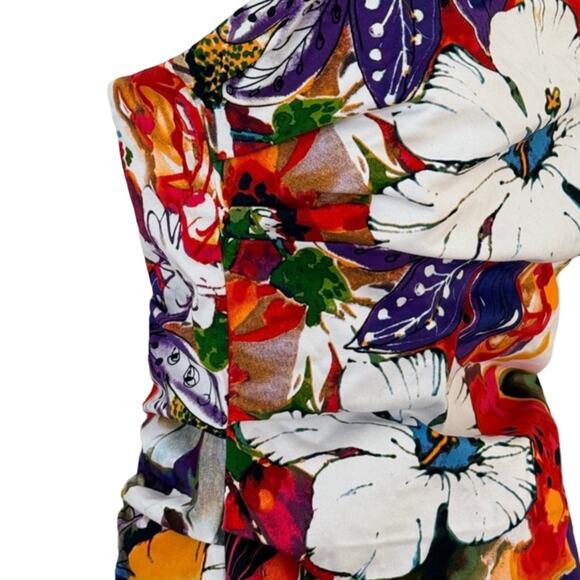 Suzi Chin Orange Green White Floral Ruched Strapless Bodycon Mini Dress Size 8 - Picture 10 of 10